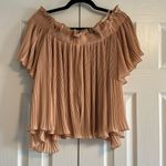 Endless Rose  Off Shoulder with Adjustable Straps Tan Pleated Flowy Blouse Photo 4