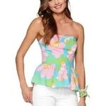 Lilly Pulitzer Shandy Mojo Shorely Blue Floral Print Strapless Peplum Top 00 Photo 0