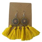 Yellow Round Tassel Drop Earrings Photo 2
