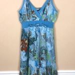 NWT Chaudry Women’s Boho Paisley Print Smocked Faux Wrap Tiered Tank Midi Dress Blue Photo 0