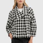 NWT NVLT Women's Cape Jacket with Lantern Sleeves Plaid Houndstooth Black White Size L Photo 1