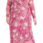 JM Collection Pink Floral Long Sleeve Dress 2X Photo 0