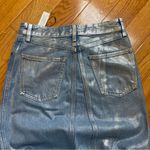 ZARA NEW MIDI ASYMMETRIC DENIM METALLIC COATED SKIRT BLUE SILVER Size Small Photo 8