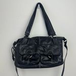 Banana Republic Black Leather Shoulder Bag Contrasting Stitch Detail Photo 1