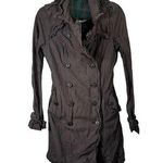 Free People Rugged Trench Coat Grey Plaid Double Breasted Boho Womens Small FLAW Photo 0