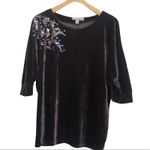 French Laundry  Petite Brown velour Velvet sequin top Flowers Women’s Size L‎ Photo 1
