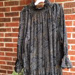 Paani Boho Black Prairie Metallic Abstract Print Tiered Maxi Flowy Dress Photo 3
