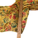 None Women’s Yellow Floral Silk Ruffle Short Sleeve Cropped Blouse Size Medium Photo 11