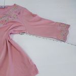 Quacker Factory  Pink Floral Embroidered Rhinestone 3/4 Sleeve Knit Top MEDIUM Photo 8