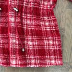 Anthropologie Vintage Collared Fleece Drawstring Waist Jacket Red White Plaid M Photo 3