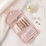 Travel Portable Jewelry Organizer Roll Foldable Pink Photo 5