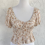 Arizona Jeans Arizona Jean Company Floral Smocked Blouse - Cream and Brown Photo 0