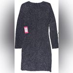 Vince Camuto NWT Women’s 6 Asymmetric V Neck Rushed Short Dress Navy Sparkle Photo 1