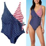 NWT Outdoor Oasis Size 1X One Piece Swimsuit Stars & Stripes USA Flag July 4th Red Photo 2