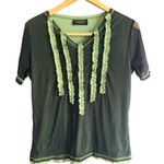 ORNA FARHO Paris | Y2K Vintage Green Double Mesh Ruffle V Neck Short Sleeve Top Black Size undefined Photo 0