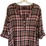ZARA  Tan Brown Red Check Plaid Oversized Midi Dress - Pockets Roll Tab Sleeves L Photo 3