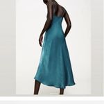ZARA Teal Slip Dress with Spaghetti Straps Midi With Slit Photo 2