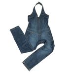 Armani Exchange  A/X Blue Denim Zip Front Halter Jumpsuit Blue Stonewash Overalls Photo 2