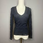 Abercrombie & Fitch Top Womens S Floral Lace Overlay V-Neck Long Sleeve Blue Photo 4