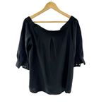 Theory  Silk Off-Shoulder‎ Joscla Blouse Top Sz S Puff Sleeve Black Chiffon Photo 4