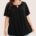 Bloomchic Plain Ruffle Sleeve Keyhole Gathered Crew Neck T-Shirt Photo 0