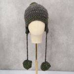 Gray Crochet Cable Knit Pom Pom Bucket Y2K Vintage Beanie Cap Hat Photo 1