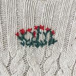 Outback Red Large Embroidered Flower Crew Neck Cable Knit Sweater Chunky Crop Photo 2