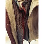 Quilted Olive Green Burgundy Winter Full Zip Coat Jacket Women Small Photo 2
