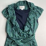 Elizabeth McKay Dress Green & Blue Silk Circle Print Wrap Around sz 6 Photo 2