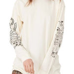 We The Free Free People Up to Us Doodle Organic Tee White Long Sleeve Slouchy Photo 0