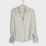 L'Agence Shyla Blouse Women's XS Ivory Silk Long Sleeve Lace-Cuff V-Neck Photo 2