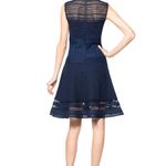 Tadashi Shoji Navy Blue Lace And Crochet Collage Illusion Dress Photo 1