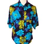 Vintage 90s bright floral top Blue Size L Photo 0