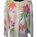 David Brooks Knit Button Up Floral Sweater Size Petite Med Vintage Maximalist Tan Photo 0