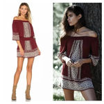 Tularosa Fiona Burgundy Off The Shoulder Embroidered Smocked Boho Dress Medium Photo 1