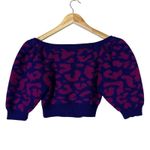 Urban Outfitters Leopard Print Cropped Sweater Womens M Purple Puff Sleeve Y2K Photo 3