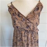 Nordstrom  Soprano Brown Tan w/ Navy flowers Sheer ruffled‎ flowy dress Photo 2