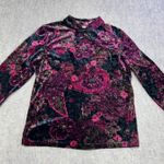 Massini Vintage Velvet Romantic Floral Mock Neck Mandarin Collar Top Women's L Photo 0