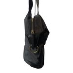 Adrienne Vittadini  Purse Black Nylon Bag Leopard Print Handles Gold Hardware Photo 4