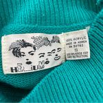 Vintage Faux Cardigan Sweater Women's Teal Green Helium Mock Neck School Teacher Photo 1