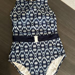 Old Navy  Women's‎ Blue Geo High Neck Cross Strap Belted Swim Suit Large Photo 0