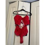 BodyRage Red Lace Bodysuit Lingerie Rhinestone Straps Valentine's Day NEW 1X Red Photo 3
