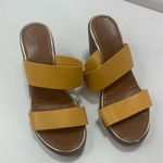 Contessa Italian Leather Shoes 8.5M Brown Mustard Yellow Strappy Wedge Sandals Size 8.5 Photo 1