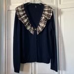 English Factory NWOT Navy Cardigan with Plaid Ruffle Size M Photo 3