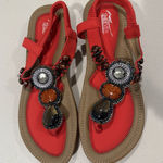 NEW Sandals Womens 8.5 Beaded Boho Elastic Ankle Travel Vacation Resort Beach Red Photo 0