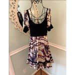 Bebe  M Black Knit Bodice Babydoll Dress W Floral Print Skirt & Short Sleeves Y2k Photo 5