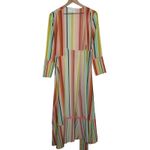 We Are LEONE Contrast Maxi Cardigan Striped Tie Dress Womens Large Medium Silk Pink Photo 2