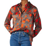Equipment Shirt Women Small Orange Tan Silk Abstract Print Bradner Button Down Photo 0