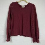 Madewell Texture & Thread Burgundy Knit Puff Sleeve Sweater Womens M Fall Eyelet Photo 0