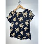Designs by Pat Argenti Shirt Womens Short Sleeve Floral Blouse Black/Tan Size Sm Black Photo 2